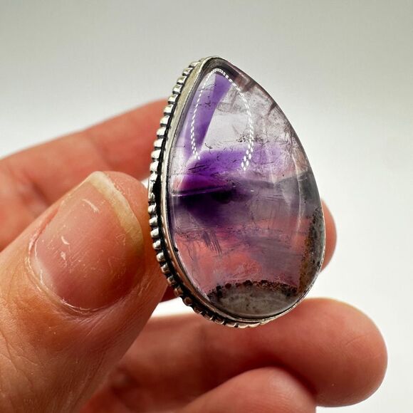 Pear cut Amethyst Cabochon ring in solid Sterling silver! - Picture 2 of 13